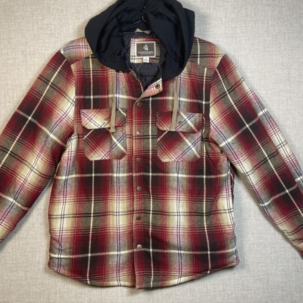 Legendary Outfitters Plaid Hooded‎ Flannel Jacket Quilted Lined Men's Medium